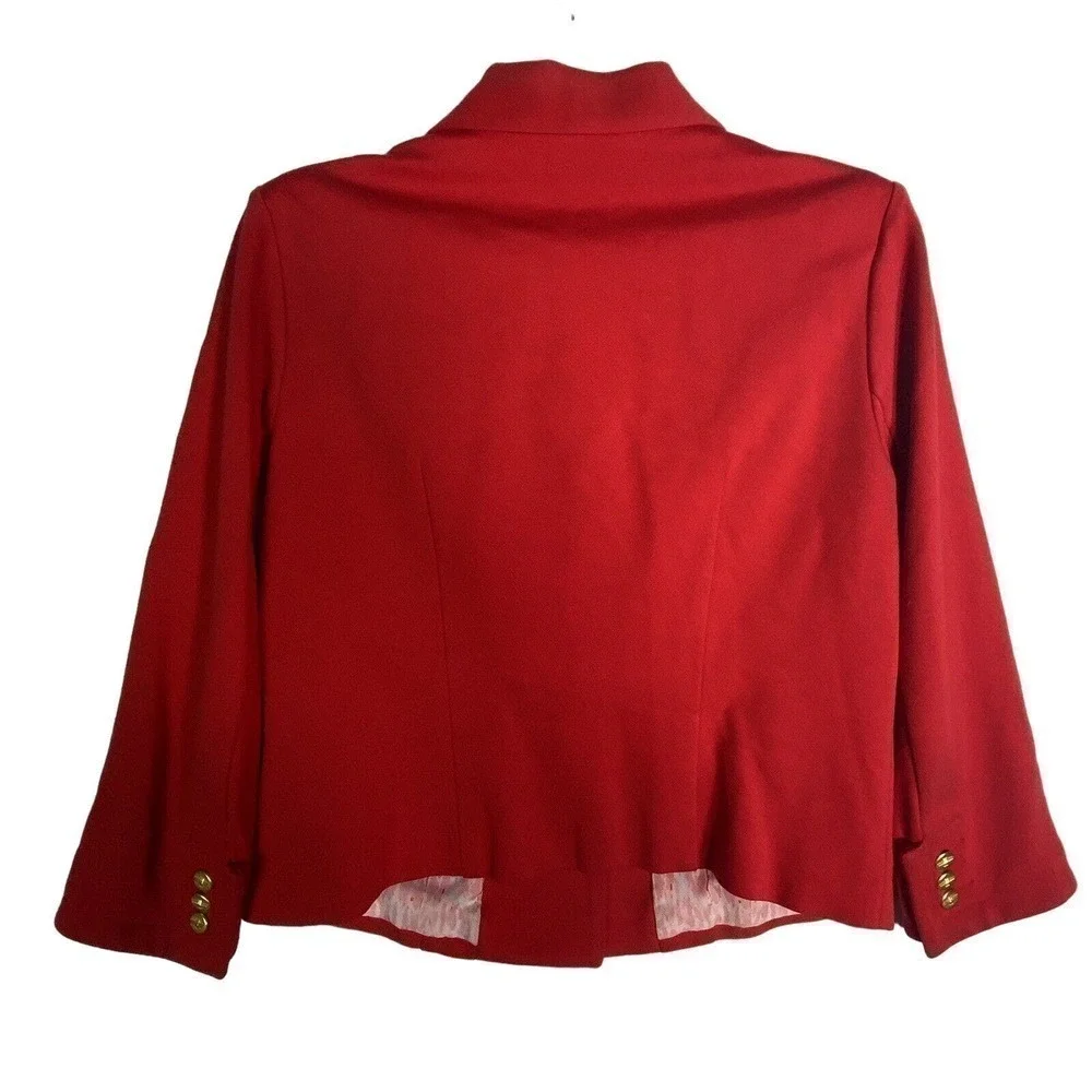Cabi Red Blazer Jacket Women Sz 6 Bow Gold Buttons